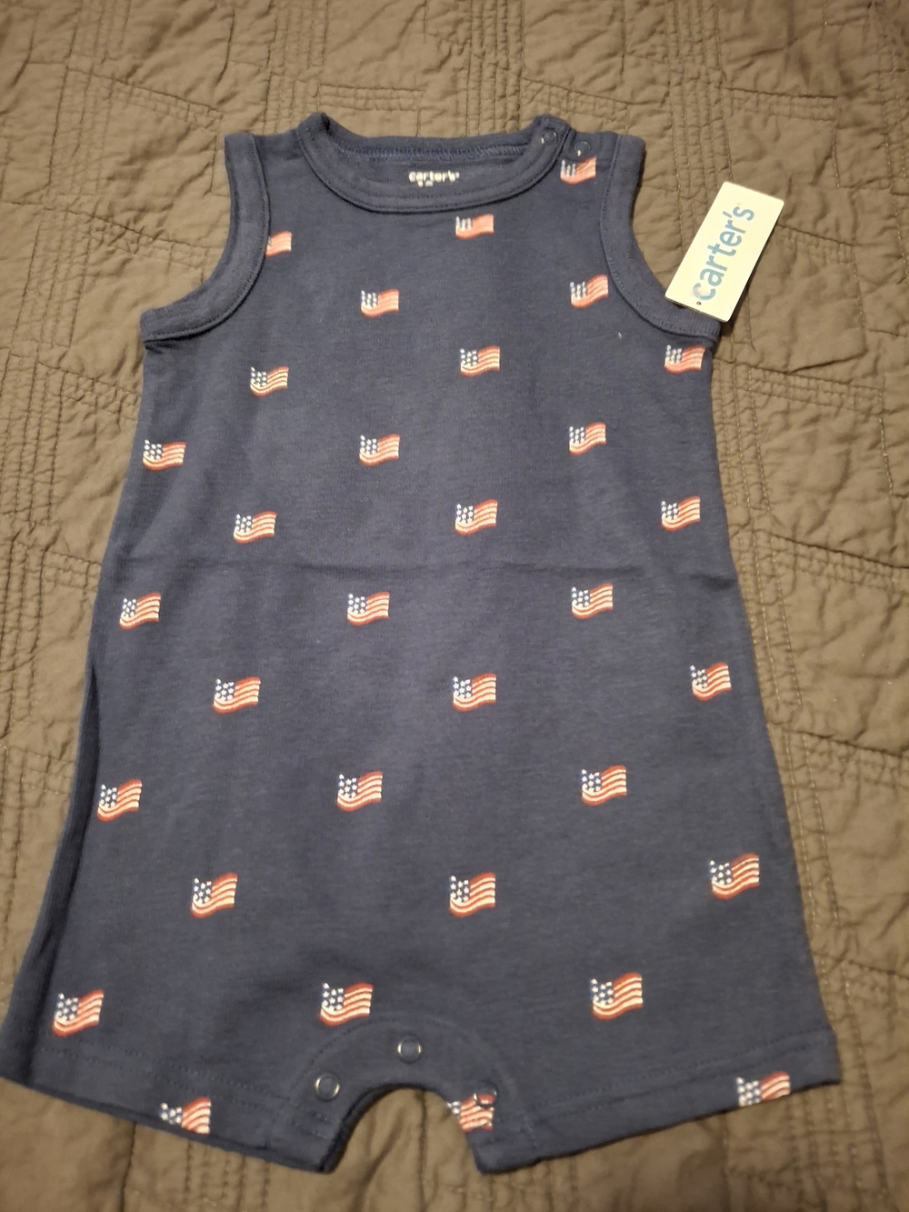 Carter's Navy Blue Sleeveless Tank Romper with Flag Print *Multiple Sizes